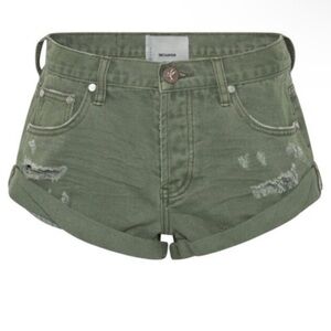 One Teaspoon bandit Shorts Olive Green Distressed Denim Shorts